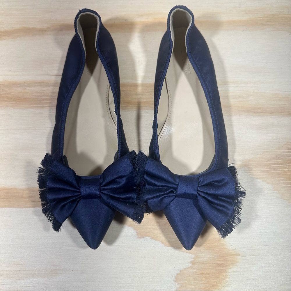 J Crew Lottie Satin Frayed Bow Ballet Flats Size 5.5